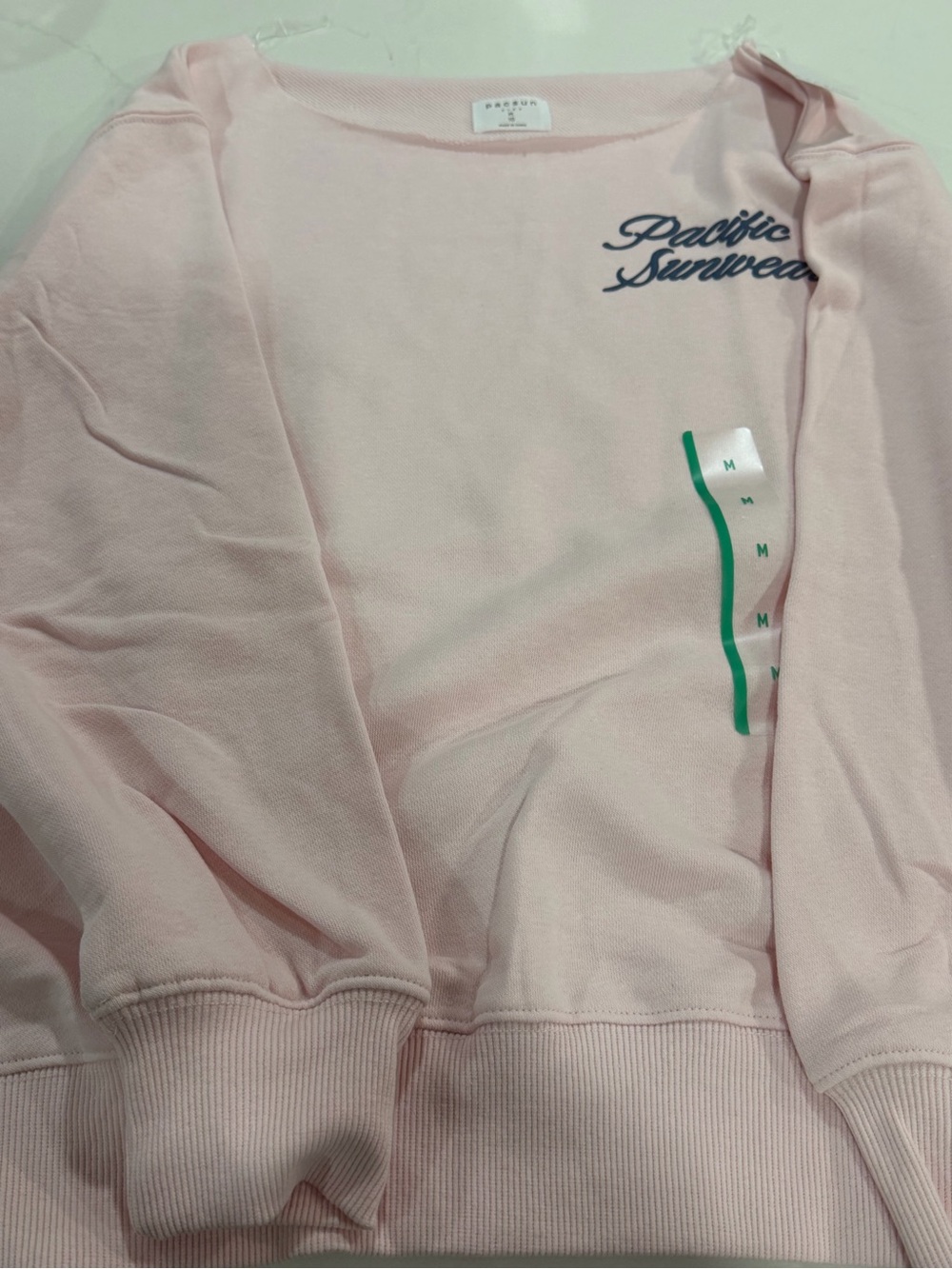 PacSun Light Pink Crewneck Sweatshirt with Navy Script Logo